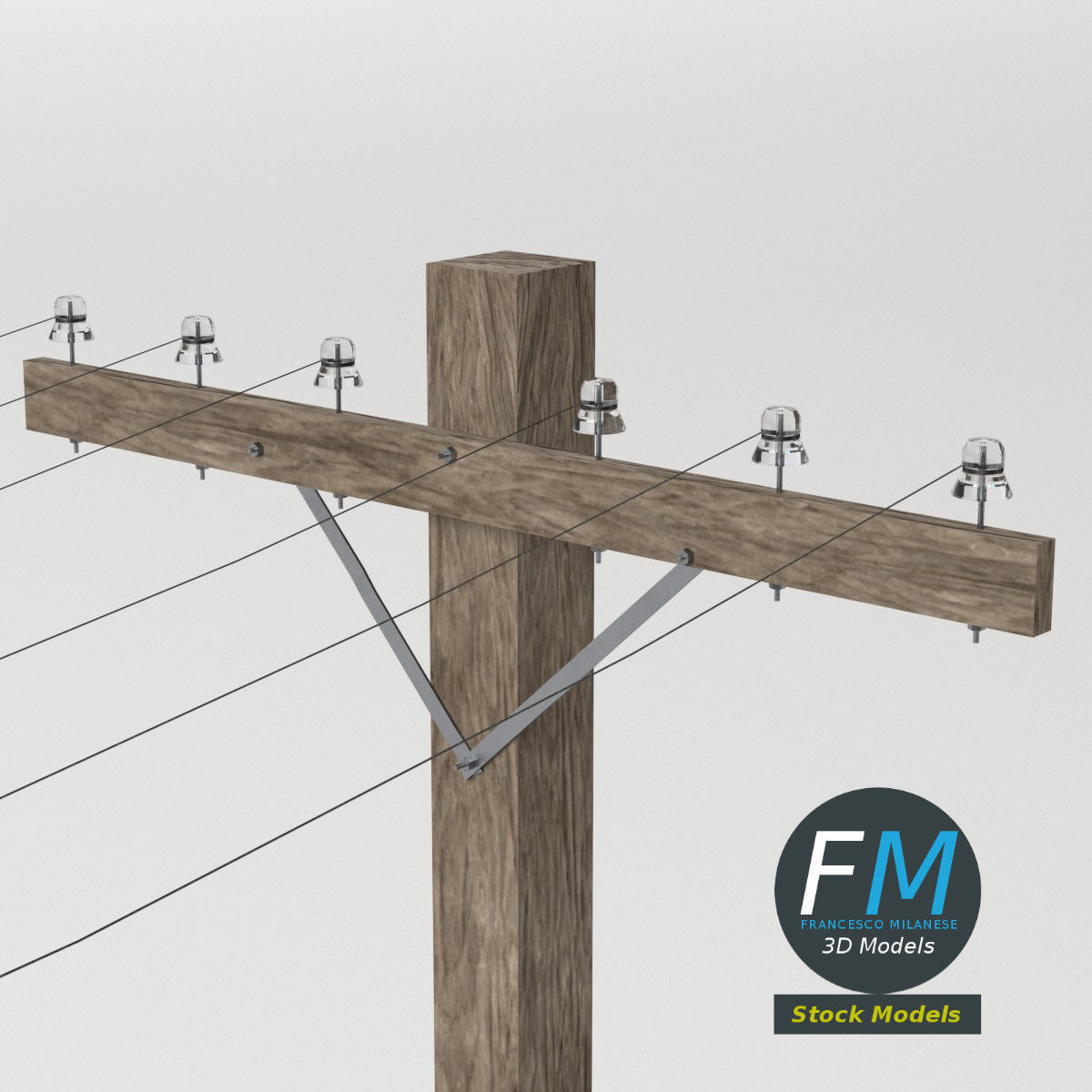 Wooden telephone pole 3D model_5