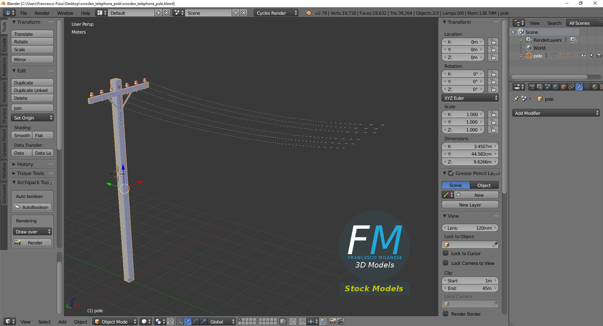 Wooden telephone pole 3D model_9