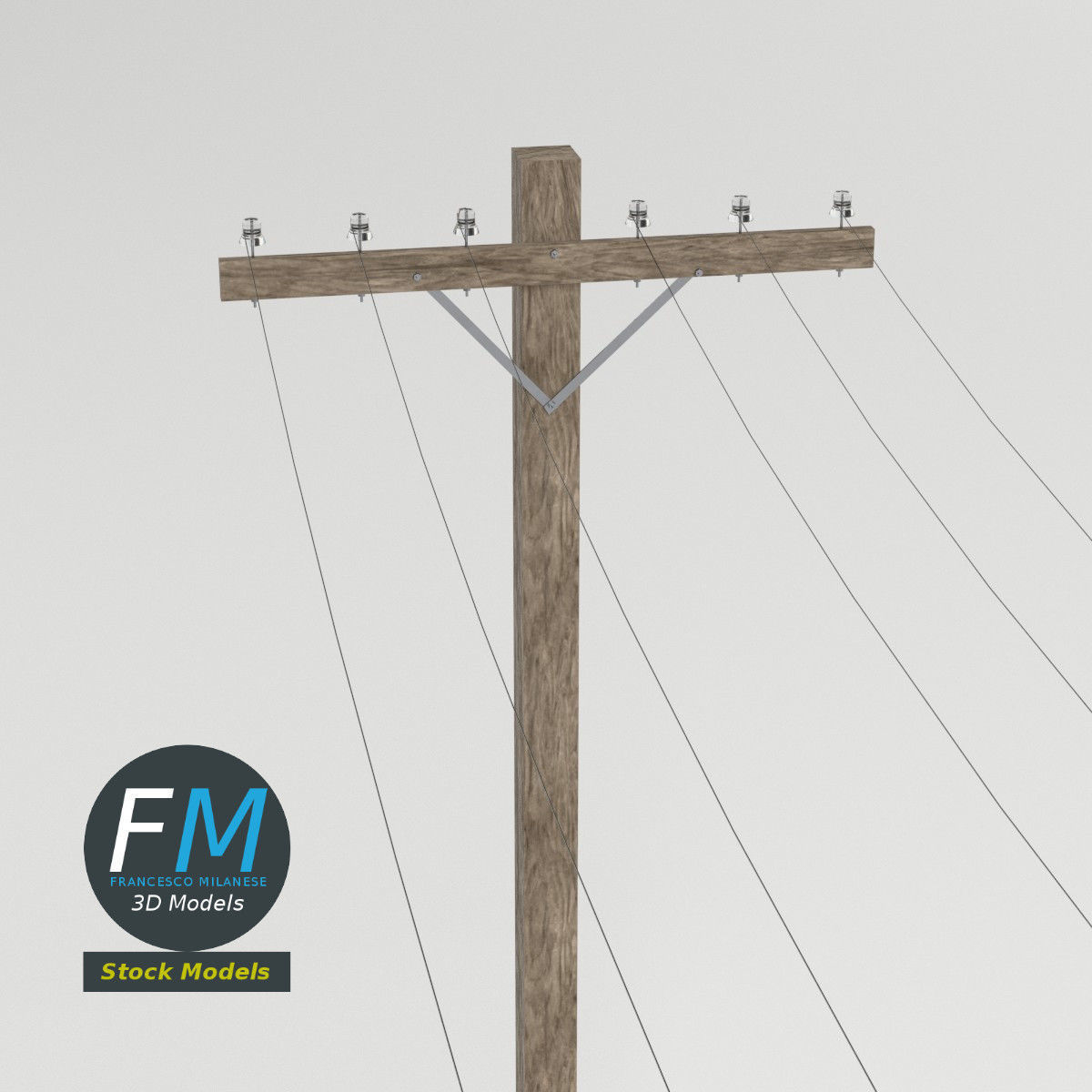 Wooden telephone pole 3D model_2