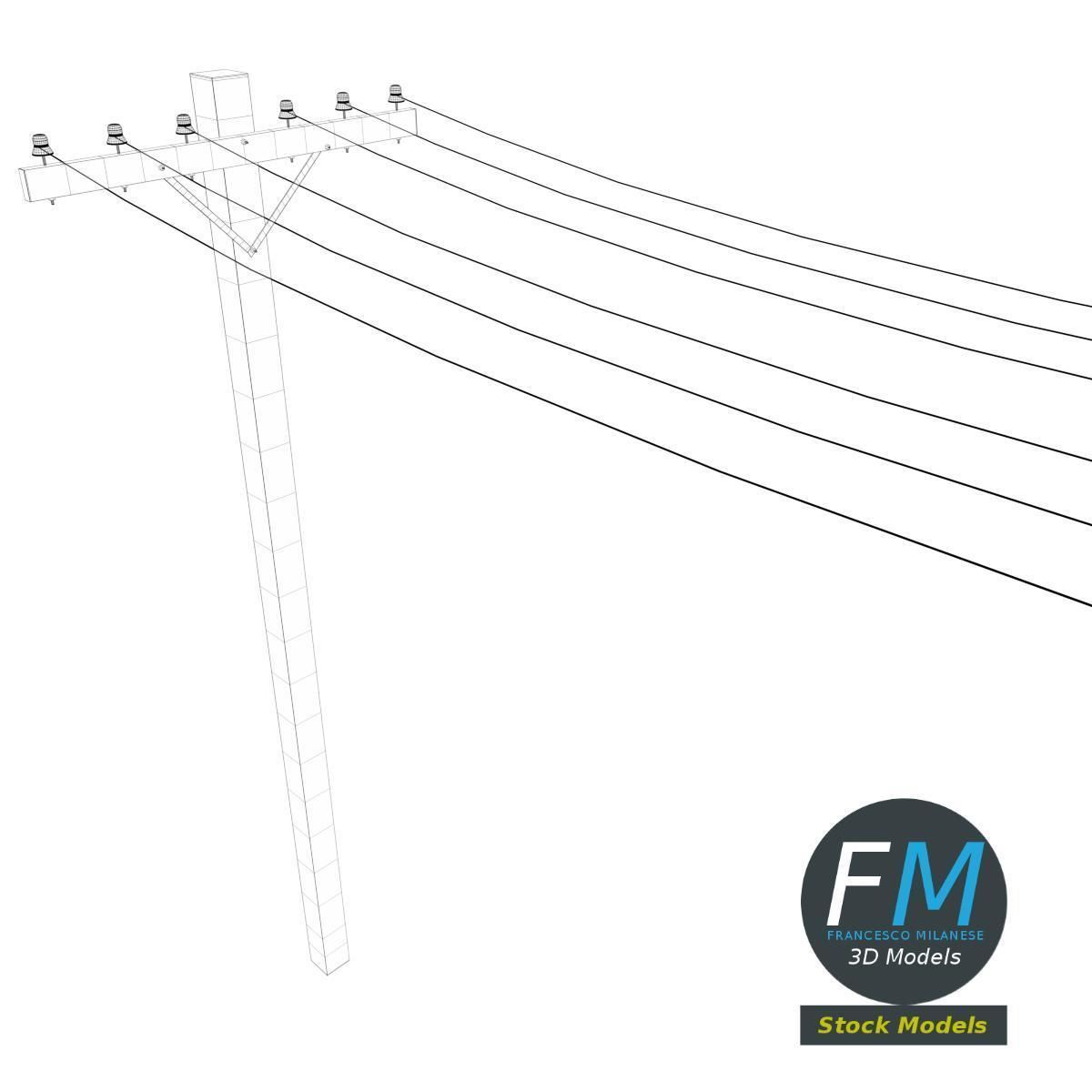 Wooden telephone pole 3D model_7