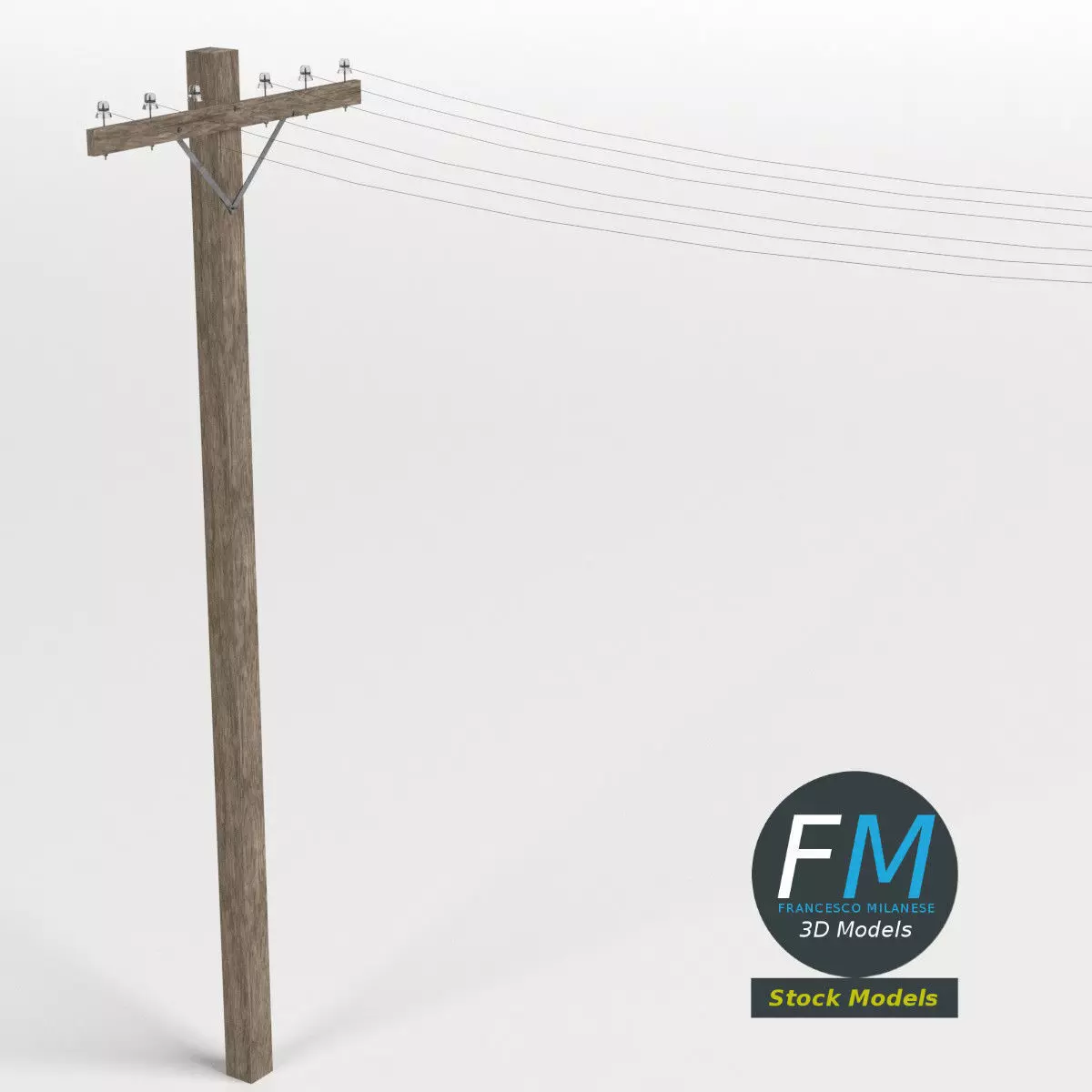 Wooden telephone pole 3D model_0