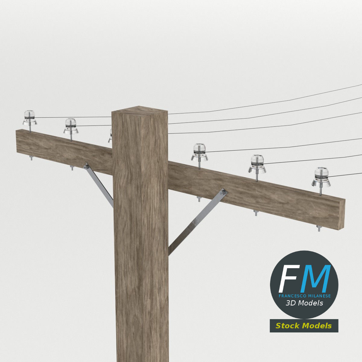 Wooden telephone pole 3D model_4