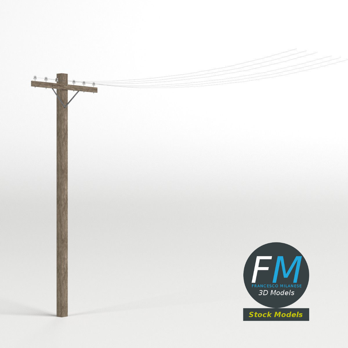 Wooden telephone pole 3D model_3