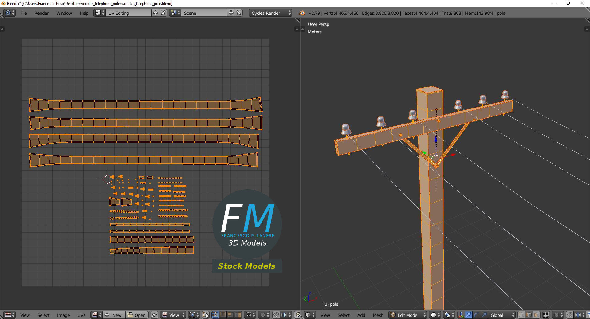 Wooden telephone pole 3D model_10