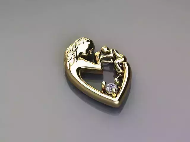 Mother gold heart shaped pendant with diamond in it