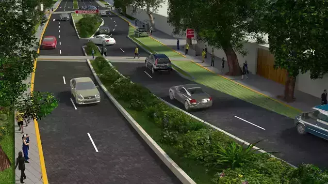 City avenue with cars and trees