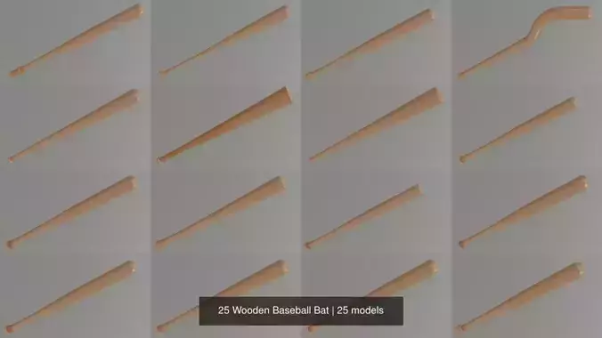 25 Wooden Baseball Bat 3D Model Collection