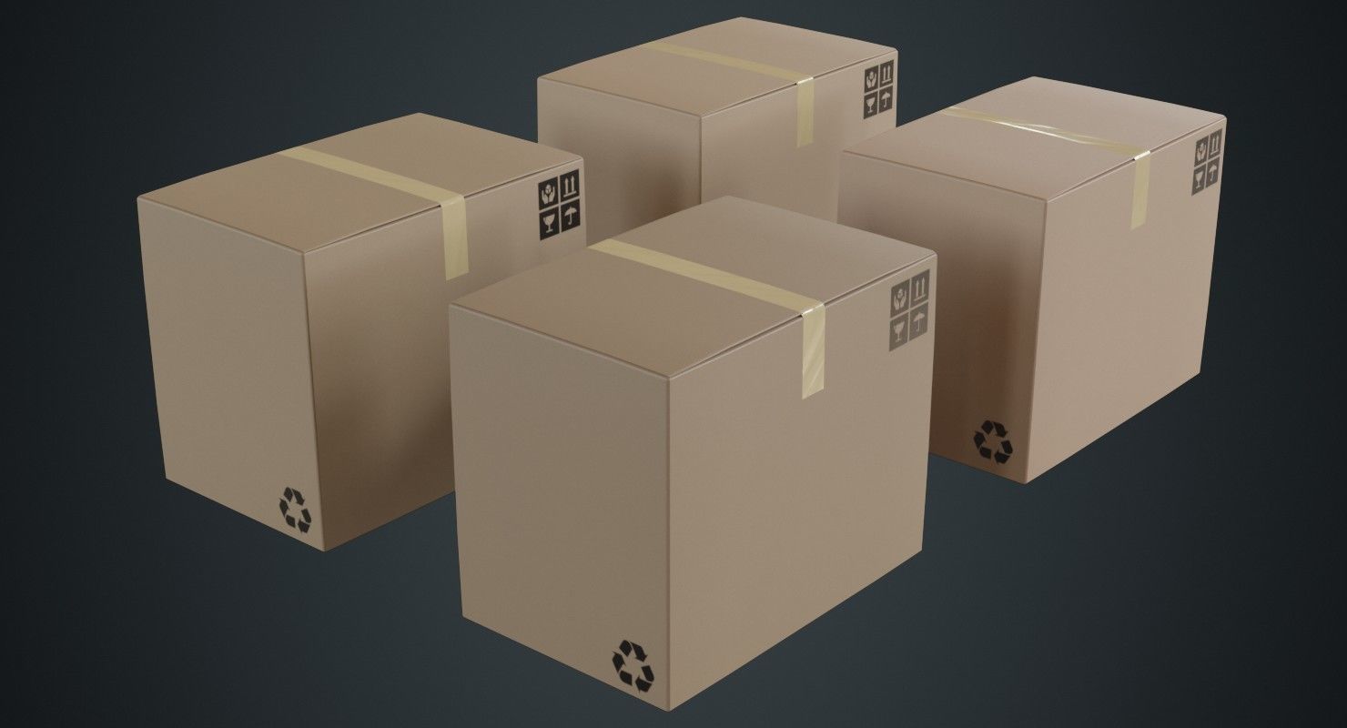 Cardboard Box 1A Low-poly 3D model_1