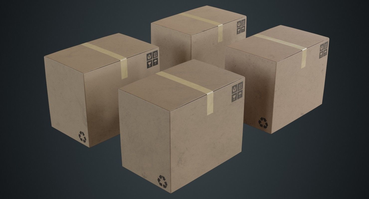 Cardboard Box 1B Low-poly 3D model_1