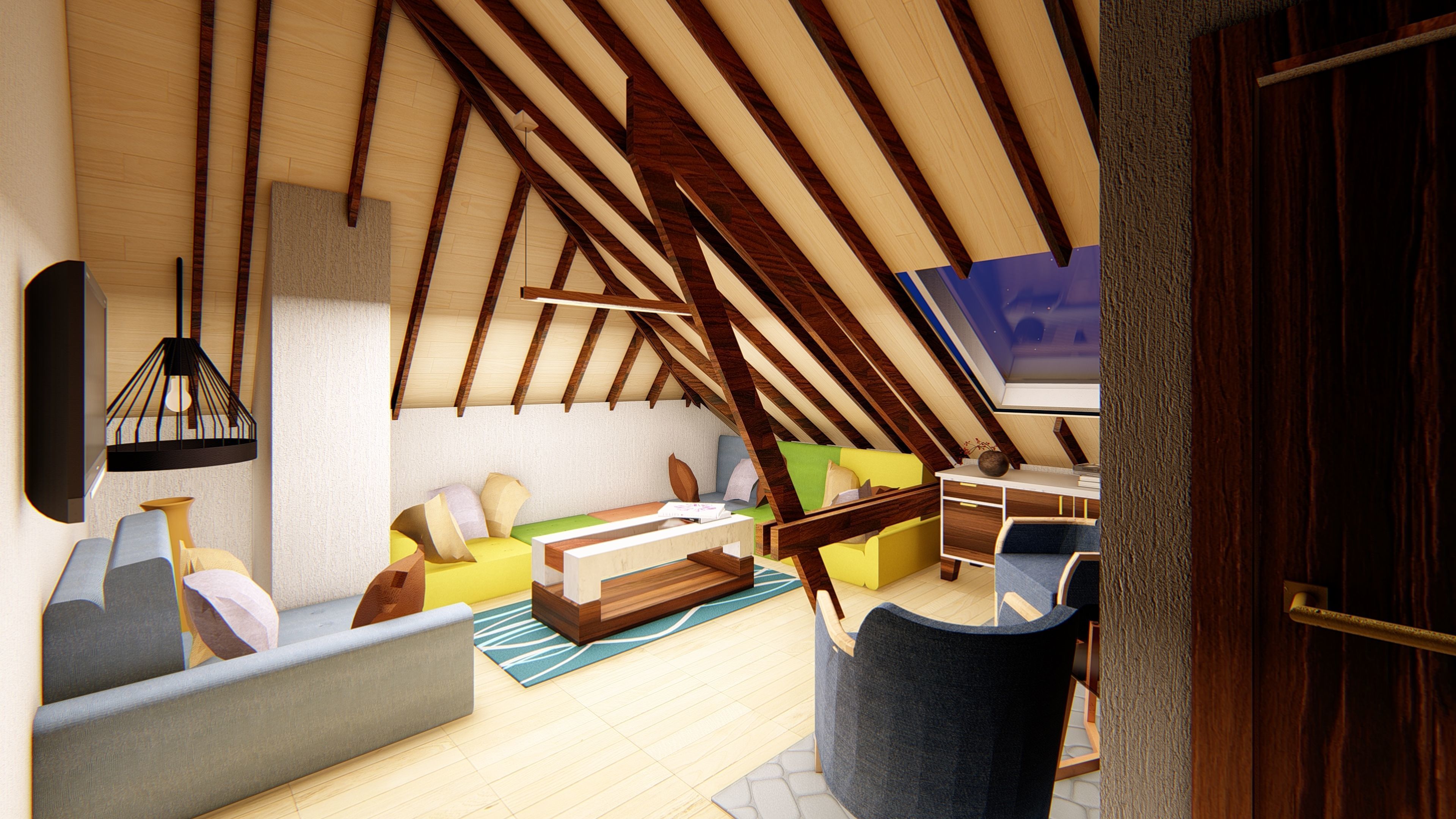 Low Seating Sofa set with center table 3D model_3