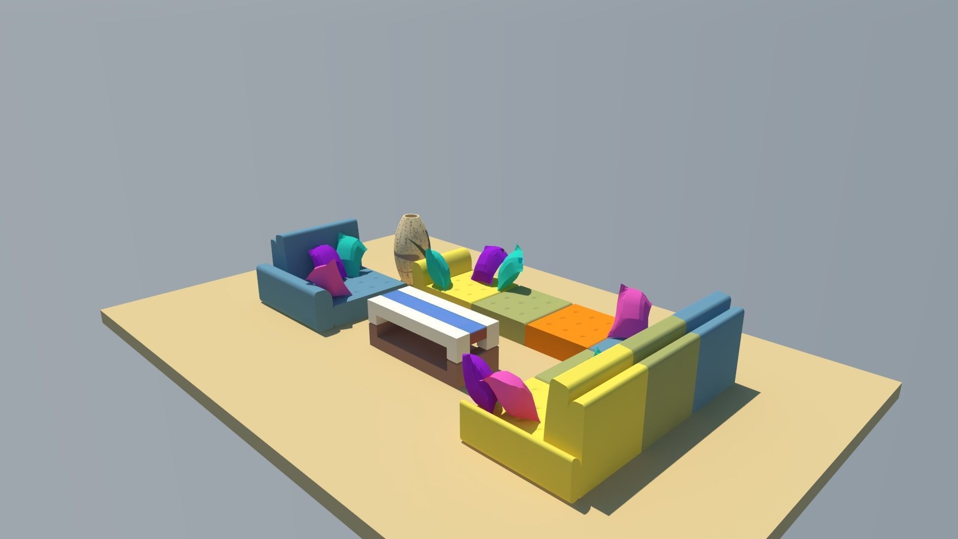 Low Seating Sofa set with center table 3D model_1