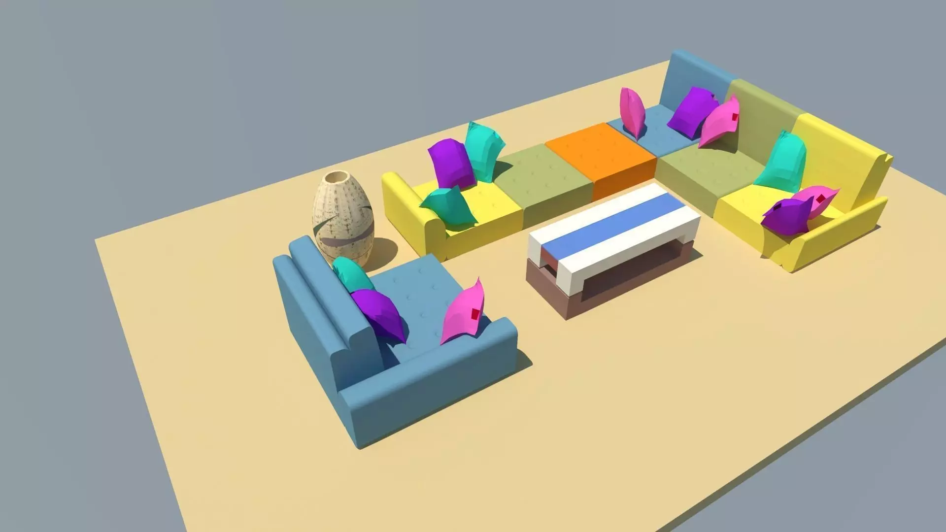 Low Seating Sofa set with center table 3D model_0