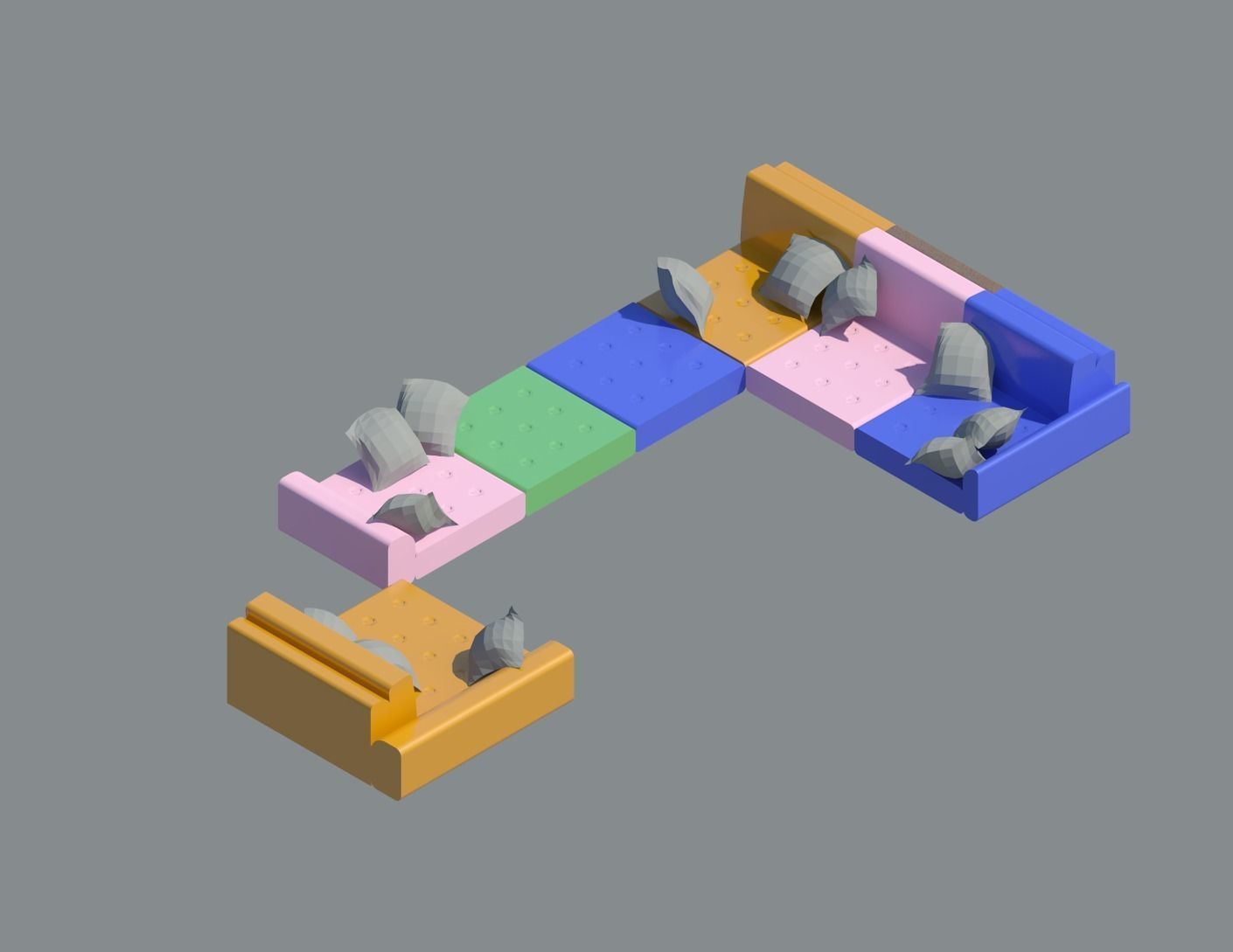 Low Seating Sofa set with center table 3D model_4