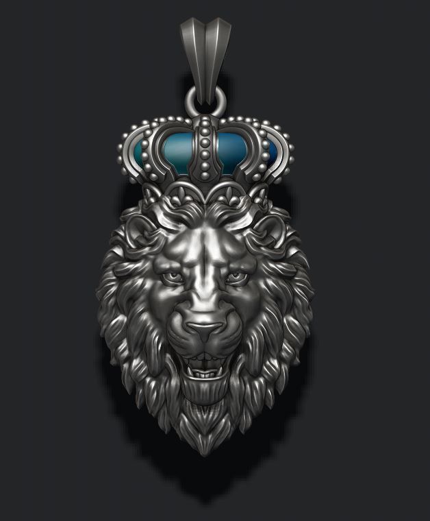 Lion pendant with crown new 001 3D print model_7