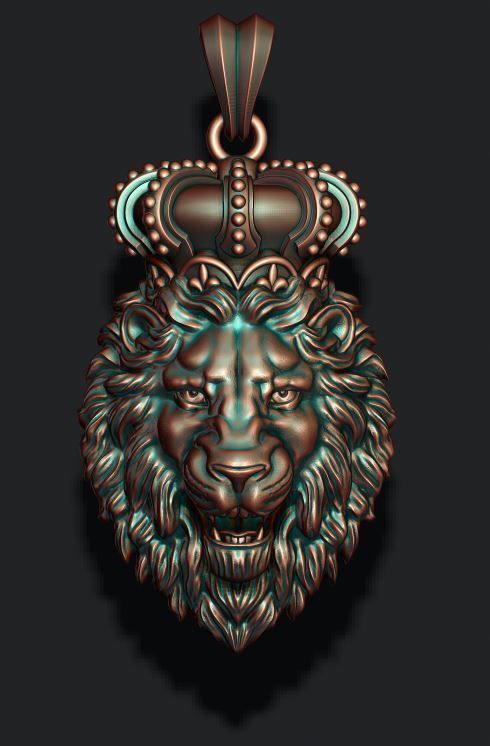 Lion pendant with crown new 001 3D print model_4