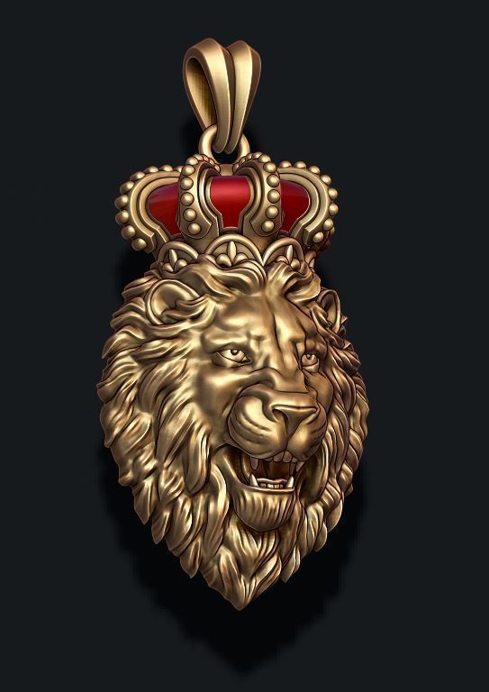Lion pendant with crown new 001 3D print model_5