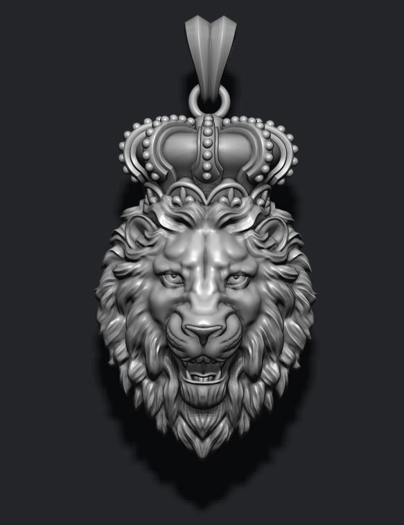 Lion pendant with crown new 001 3D print model_1
