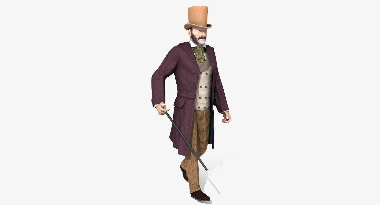 Victorian Gent - Rigged - 1 model 2 versions - Low Poly-rigged 3D model_6