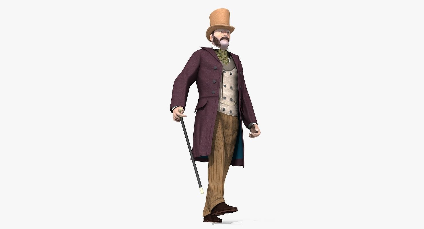 Victorian Gent - Rigged - 1 model 2 versions - Low Poly-rigged 3D model_19
