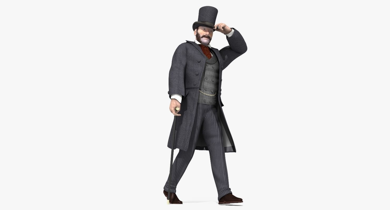 Victorian Gent - Rigged - 1 model 2 versions - Low Poly-rigged 3D model_21