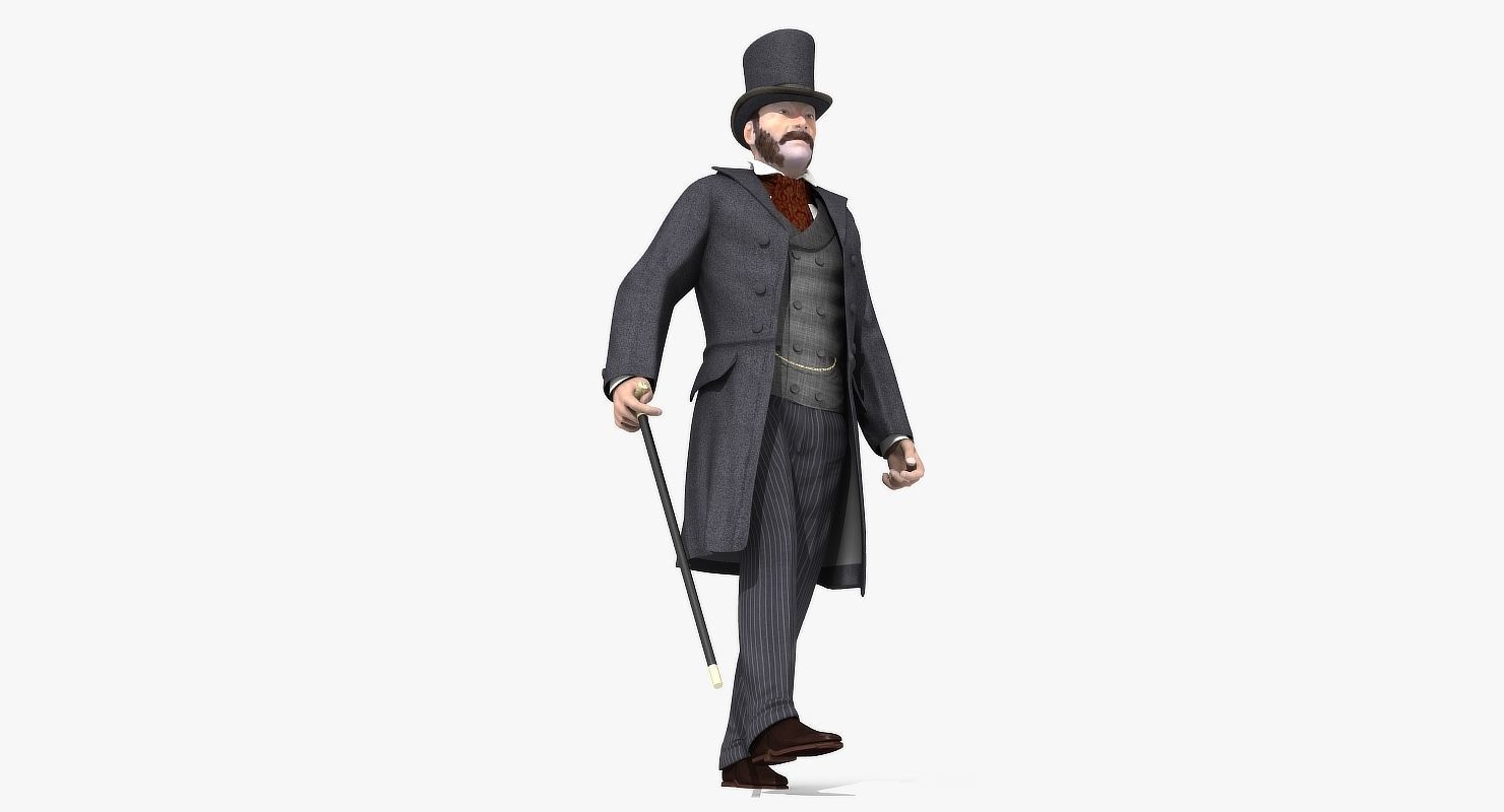 Victorian Gent - Rigged - 1 model 2 versions - Low Poly-rigged 3D model_18