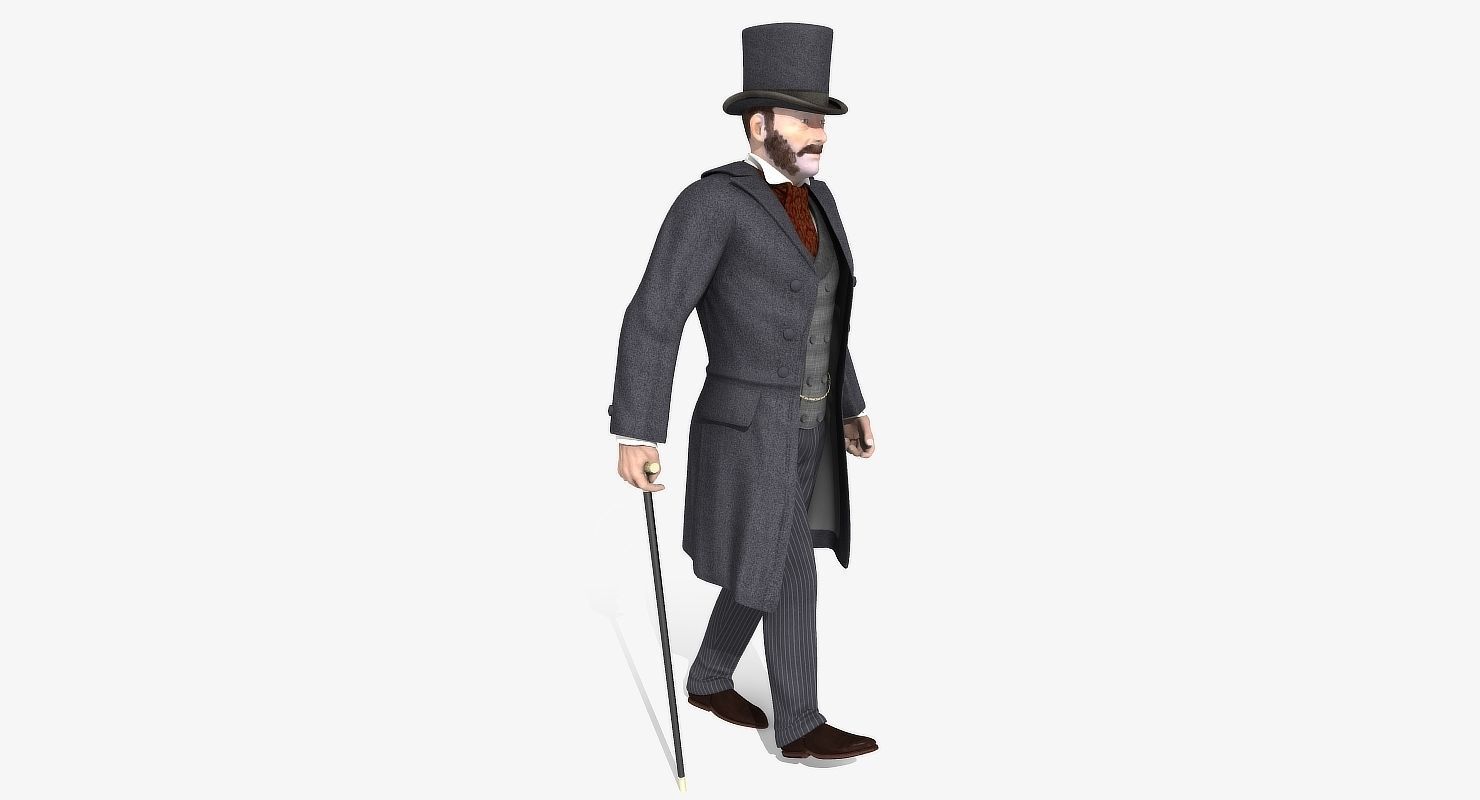 Victorian Gent - Rigged - 1 model 2 versions - Low Poly-rigged 3D model_9