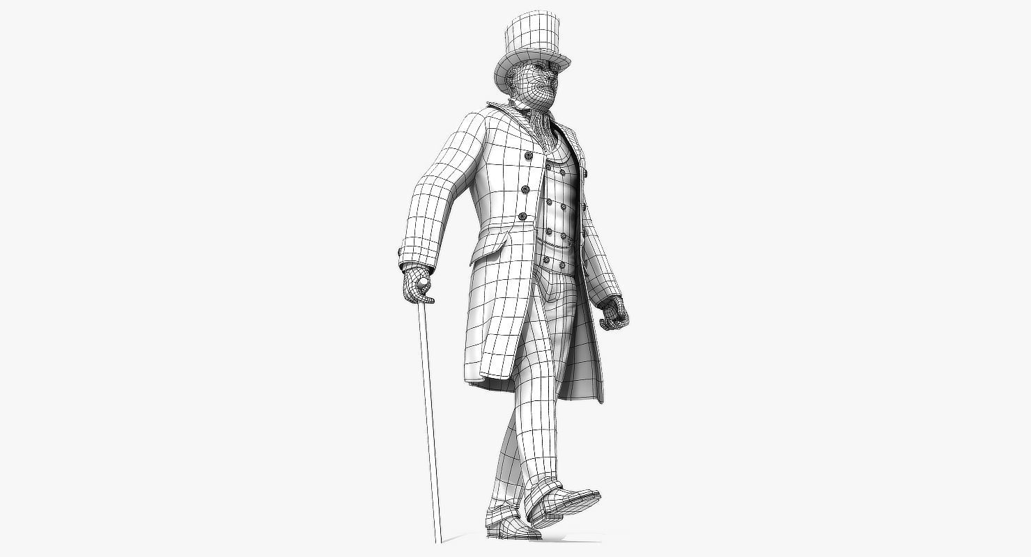 Victorian Gent - Rigged - 1 model 2 versions - Low Poly-rigged 3D model_26