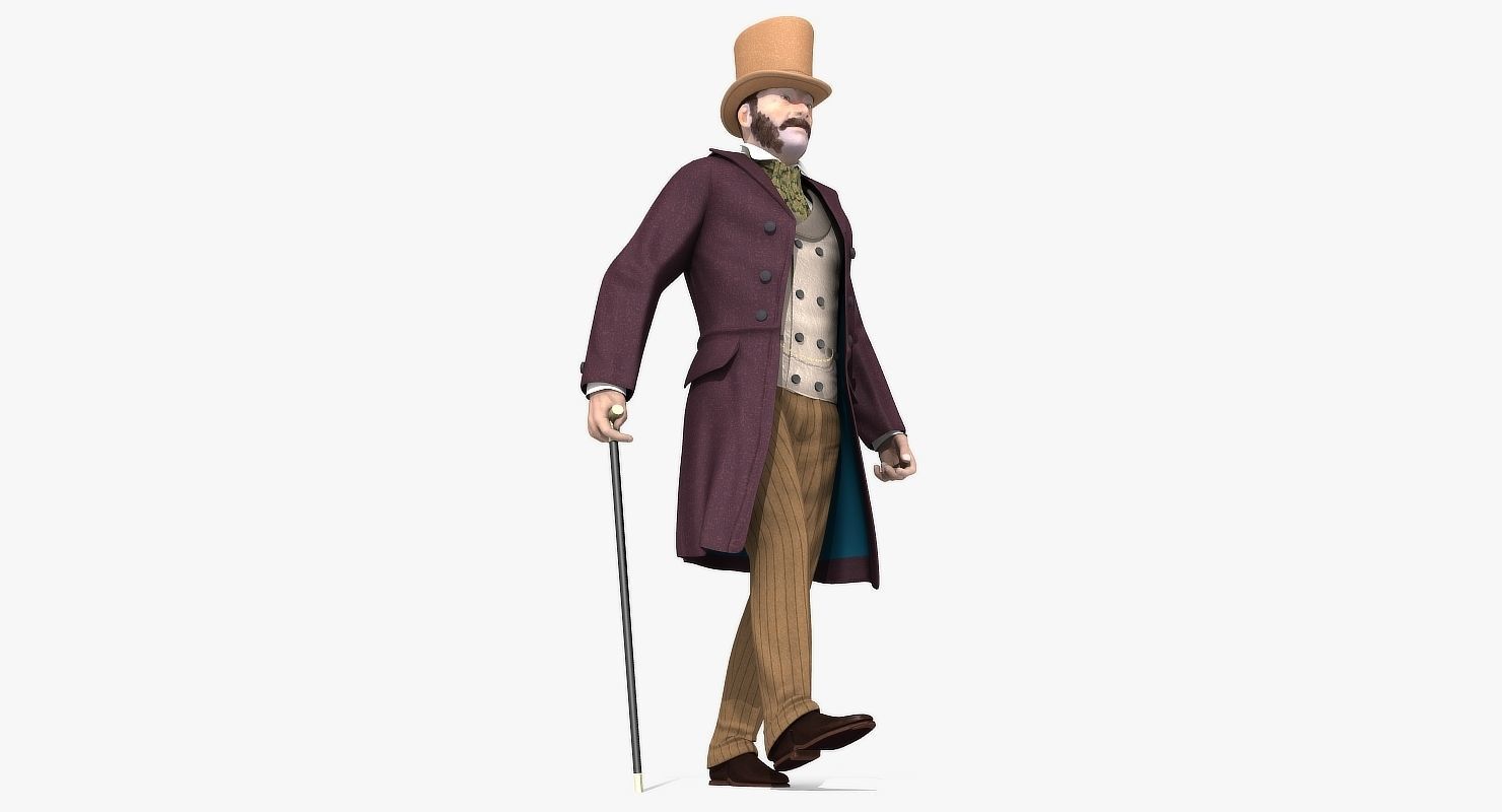 Victorian Gent - Rigged - 1 model 2 versions - Low Poly-rigged 3D model_25