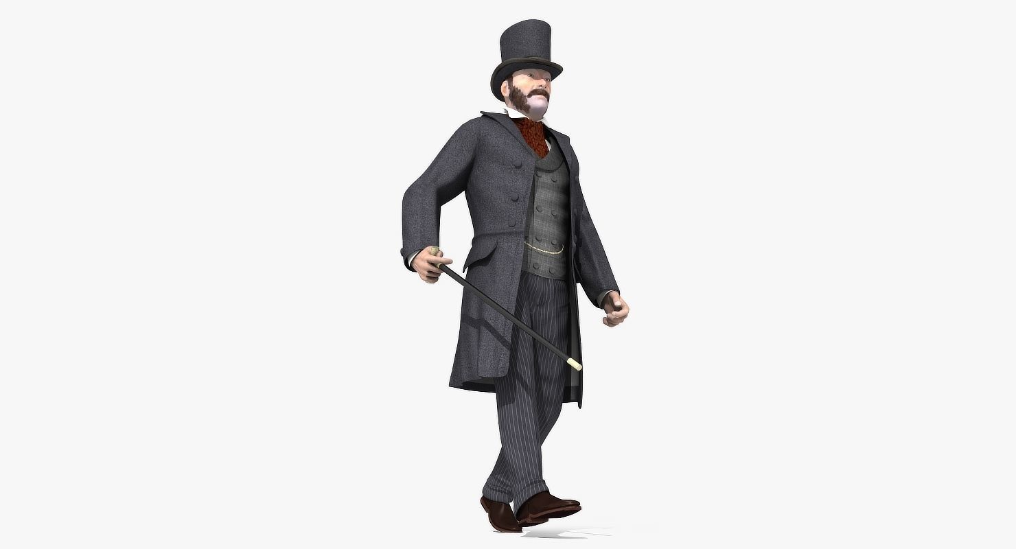 Victorian Gent - Rigged - 1 model 2 versions - Low Poly-rigged 3D model_30