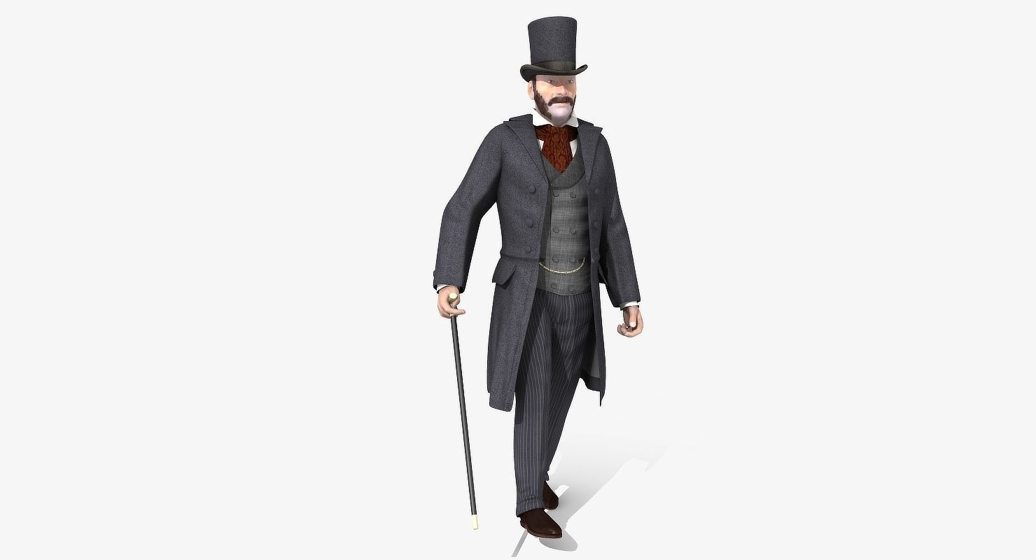 Victorian Gent - Rigged - 1 model 2 versions - Low Poly-rigged 3D model_27