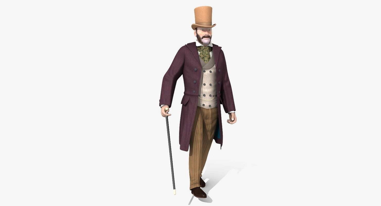 Victorian Gent - Rigged - 1 model 2 versions - Low Poly-rigged 3D model_28