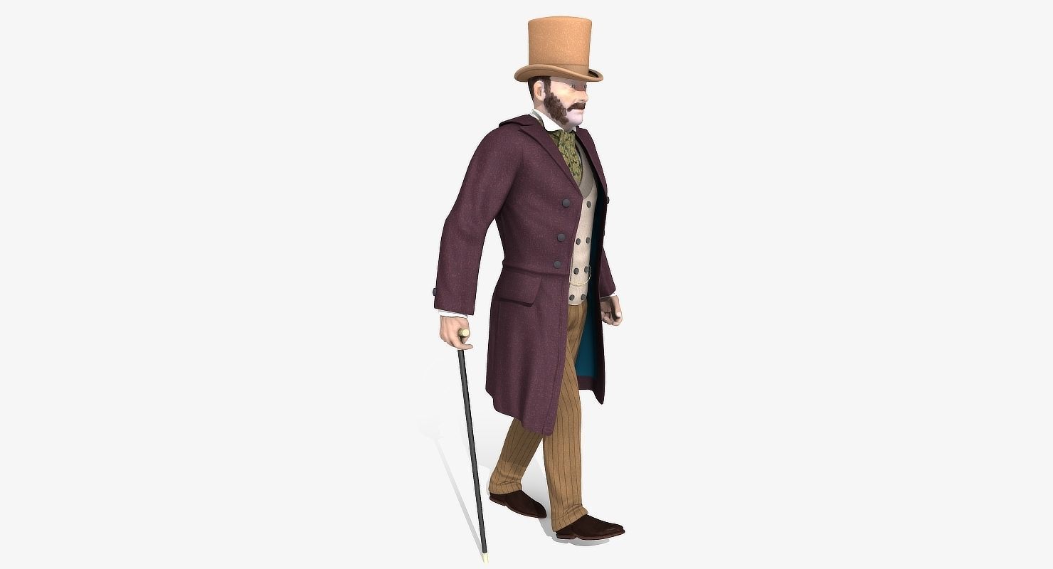 Victorian Gent - Rigged - 1 model 2 versions - Low Poly-rigged 3D model_10