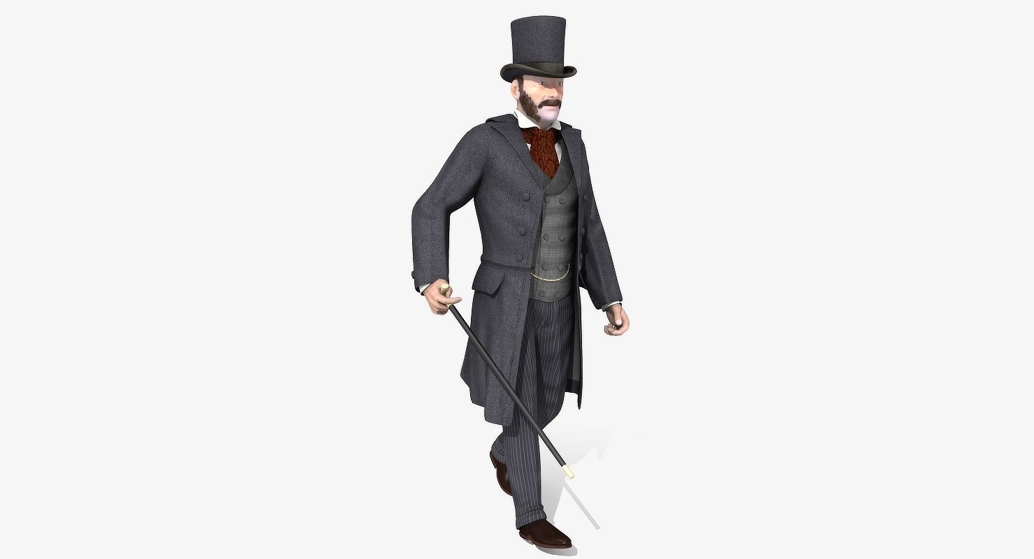 Victorian Gent - Rigged - 1 model 2 versions - Low Poly-rigged 3D model_7