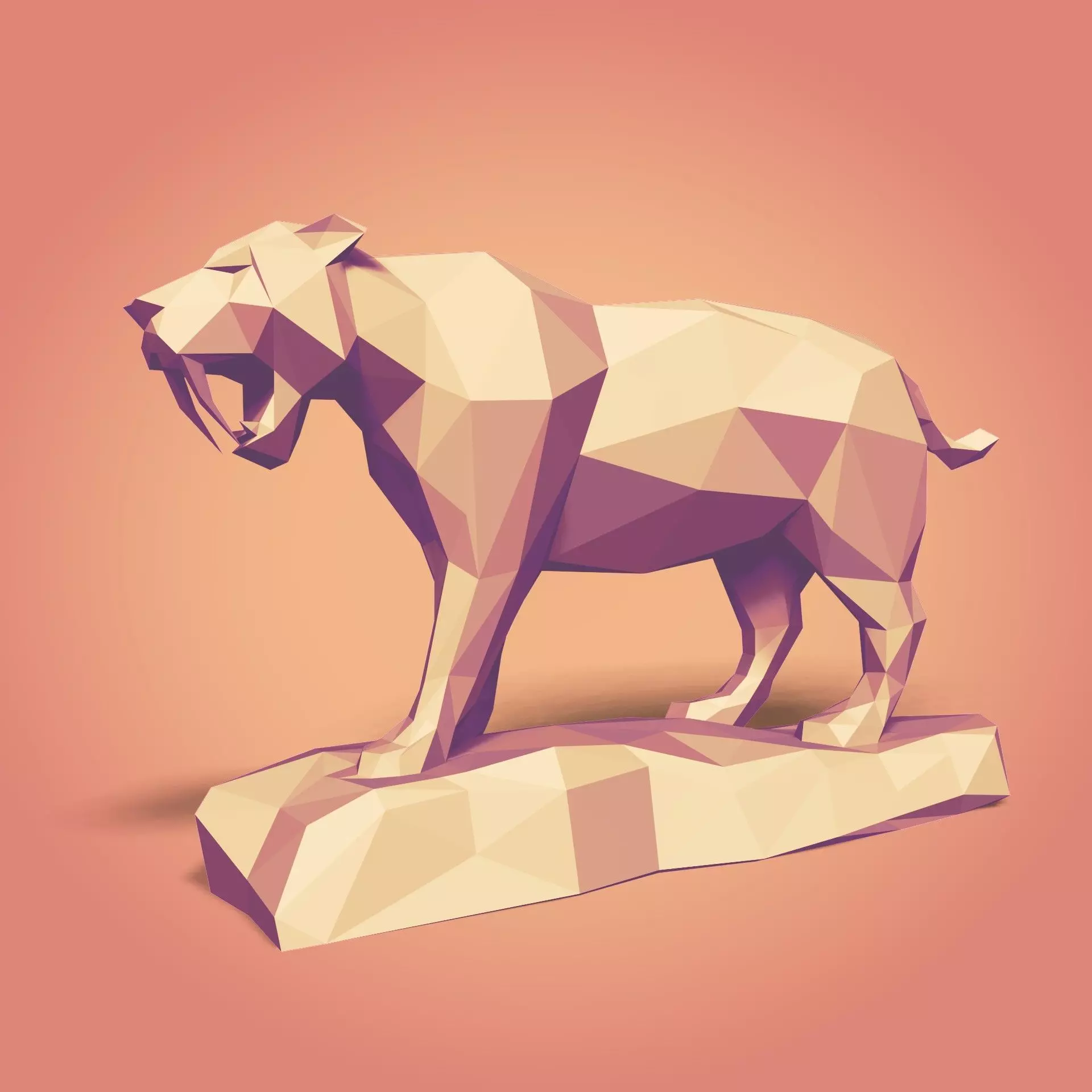Low Poly SaberTooth Tiger Statue - Ready for 3D Printing 3D print model_0
