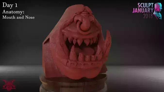 Orc Bust Nose and Mouth part 1 Timelapse and Model