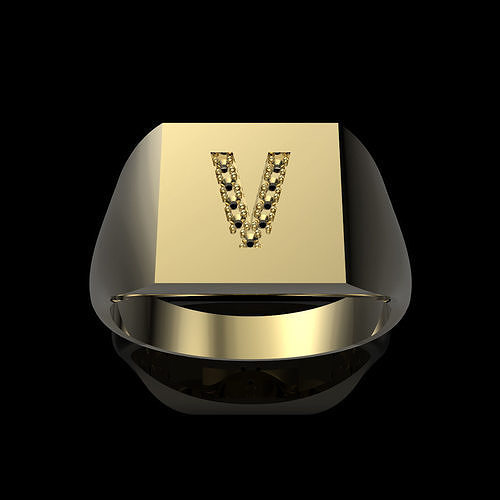 10mm x 10mm Square Signet Prong Setting Dia-V Ring 3D print model