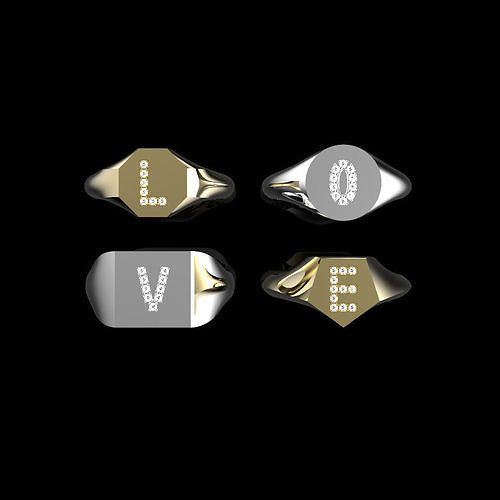 Assorted Signet Ring-L-O-V-E Diamond Initial Prong Ring 3D print model