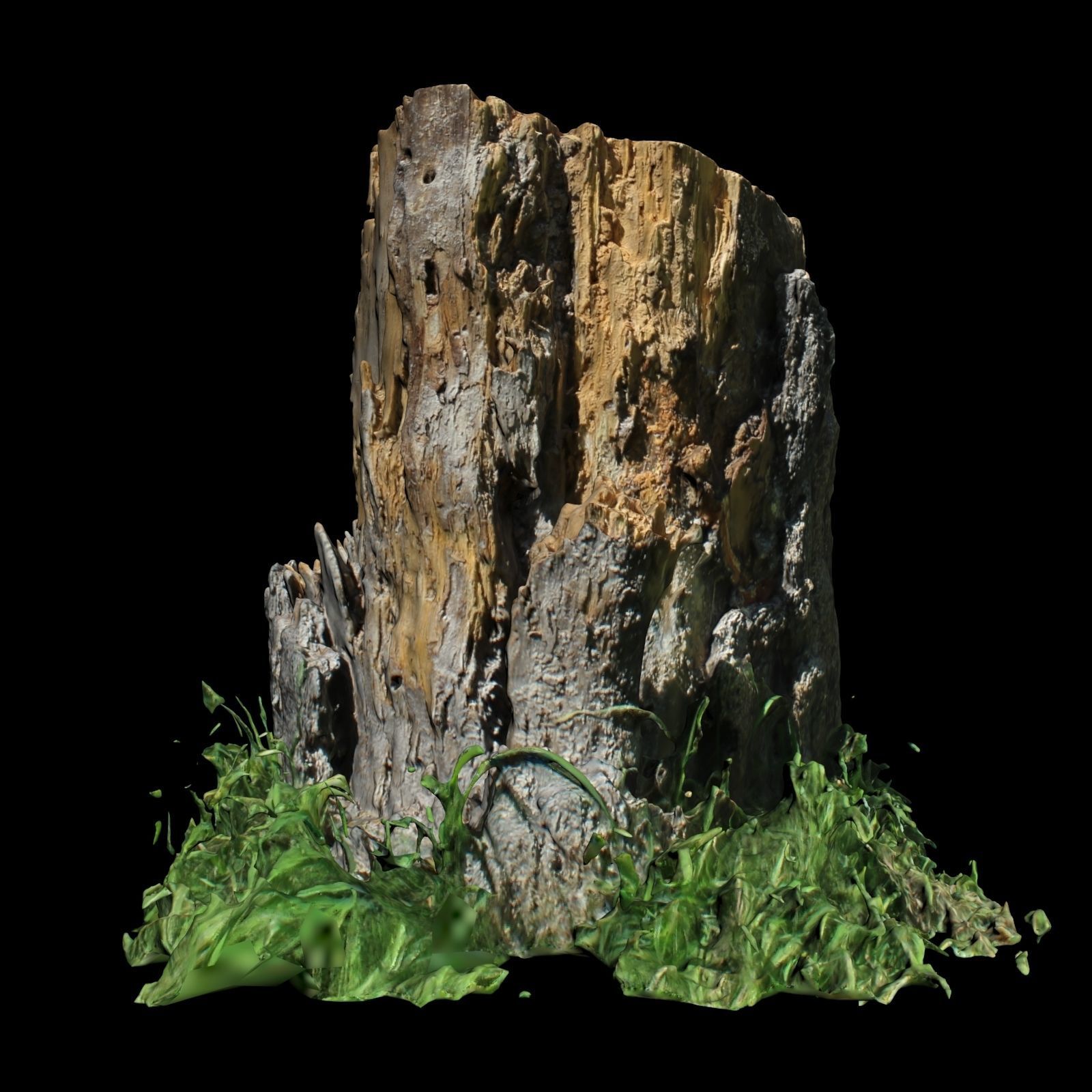 Trunk tree stump with grass 3D model_3