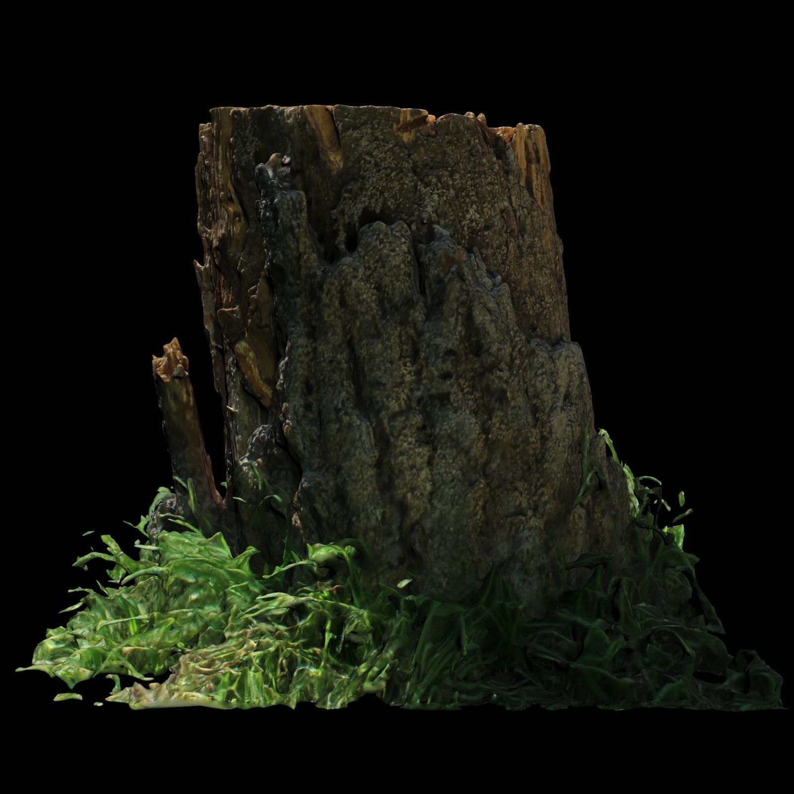 Trunk tree stump with grass 3D model_4