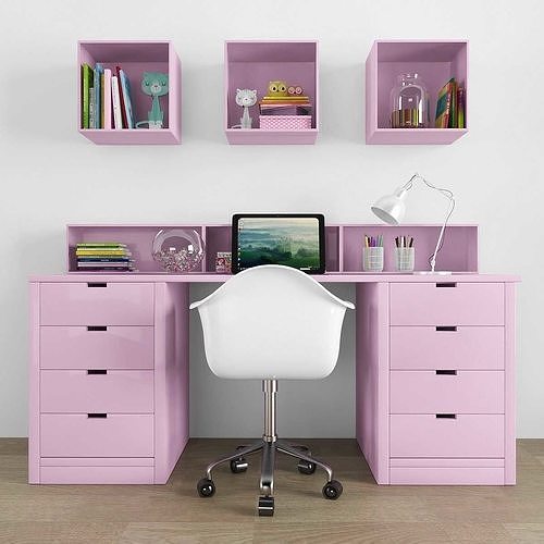 Workplace desk for kids Low-poly 3D model