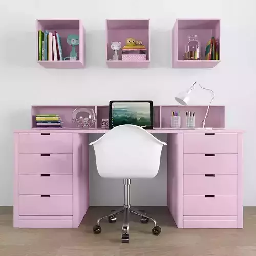 Workplace desk for kids Low-poly 3D model