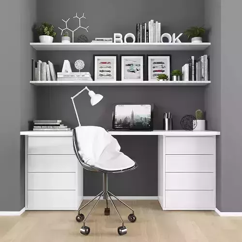 Workplace home office with shelves and chair Low-poly 3D model