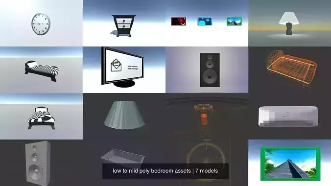 low to mid poly bedroom assets 3D Model Collection