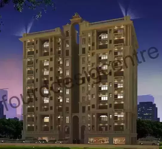 3d visulizer residential building at night Free low-poly 3D model