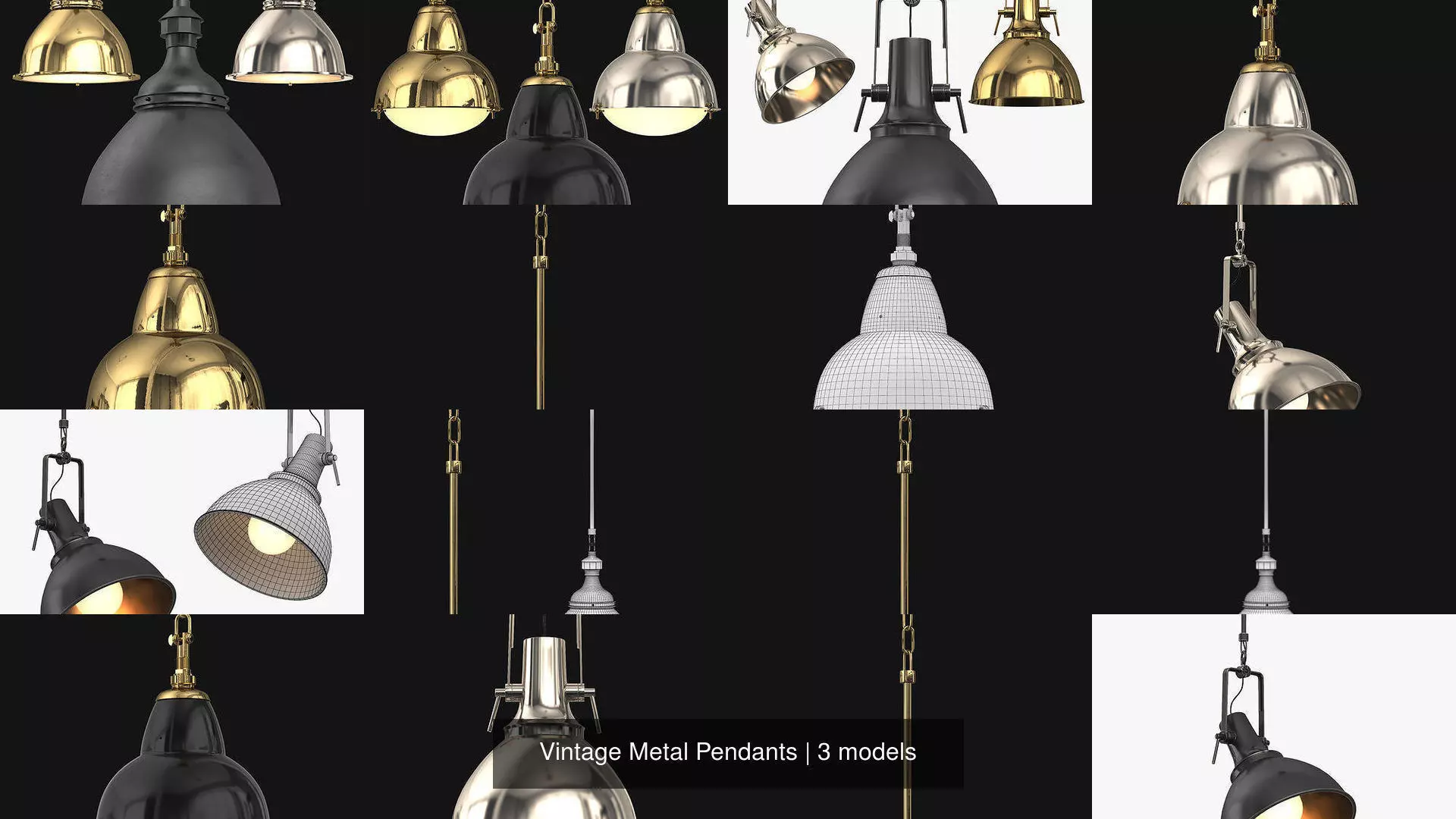 Vintage Metal Pendants 3D Model Collection_0