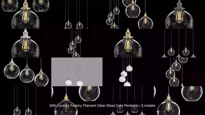 20th Century Factory Filament Clear Glass Cafe Pendants 3D Model Collection