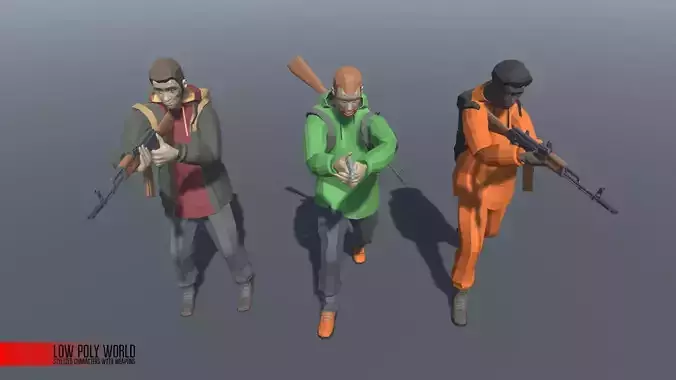 LOW POLY WORLD - STYLIZED CHARACTERS WITH WEAPONS Low-poly 3D model
