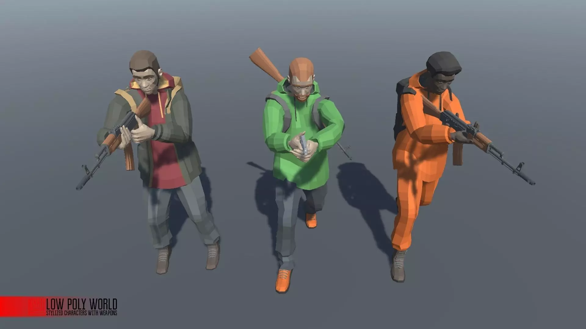 LOW POLY WORLD - STYLIZED CHARACTERS WITH WEAPONS Low-poly 3D model_0