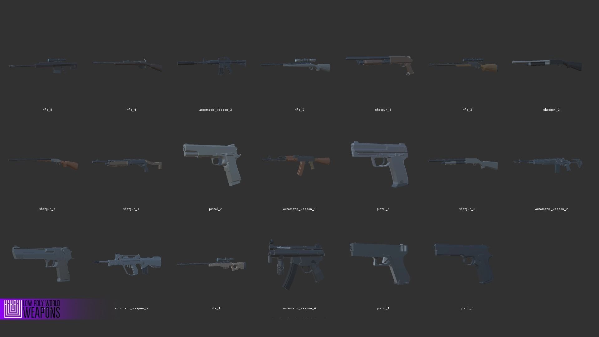 LOW POLY WORLD - STYLIZED CHARACTERS WITH WEAPONS Low-poly 3D model_29