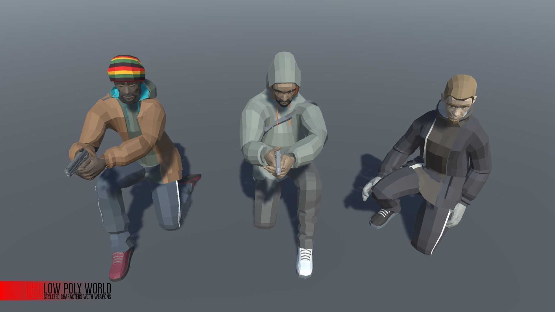 LOW POLY WORLD - STYLIZED CHARACTERS WITH WEAPONS Low-poly 3D model_8